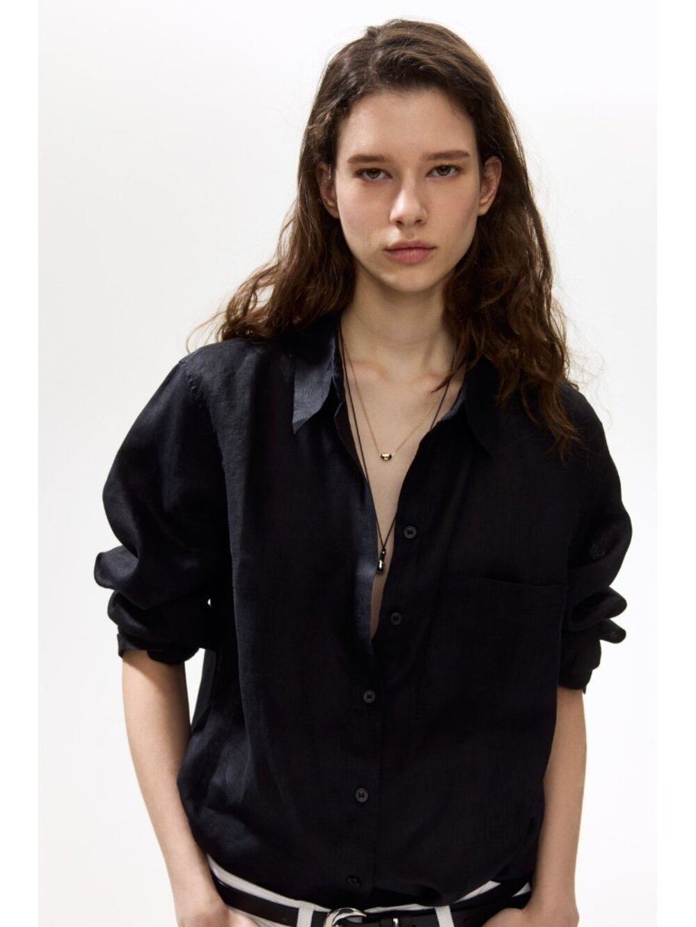 H&M Premium Women's 100% Linen Shirt in Black (Large)